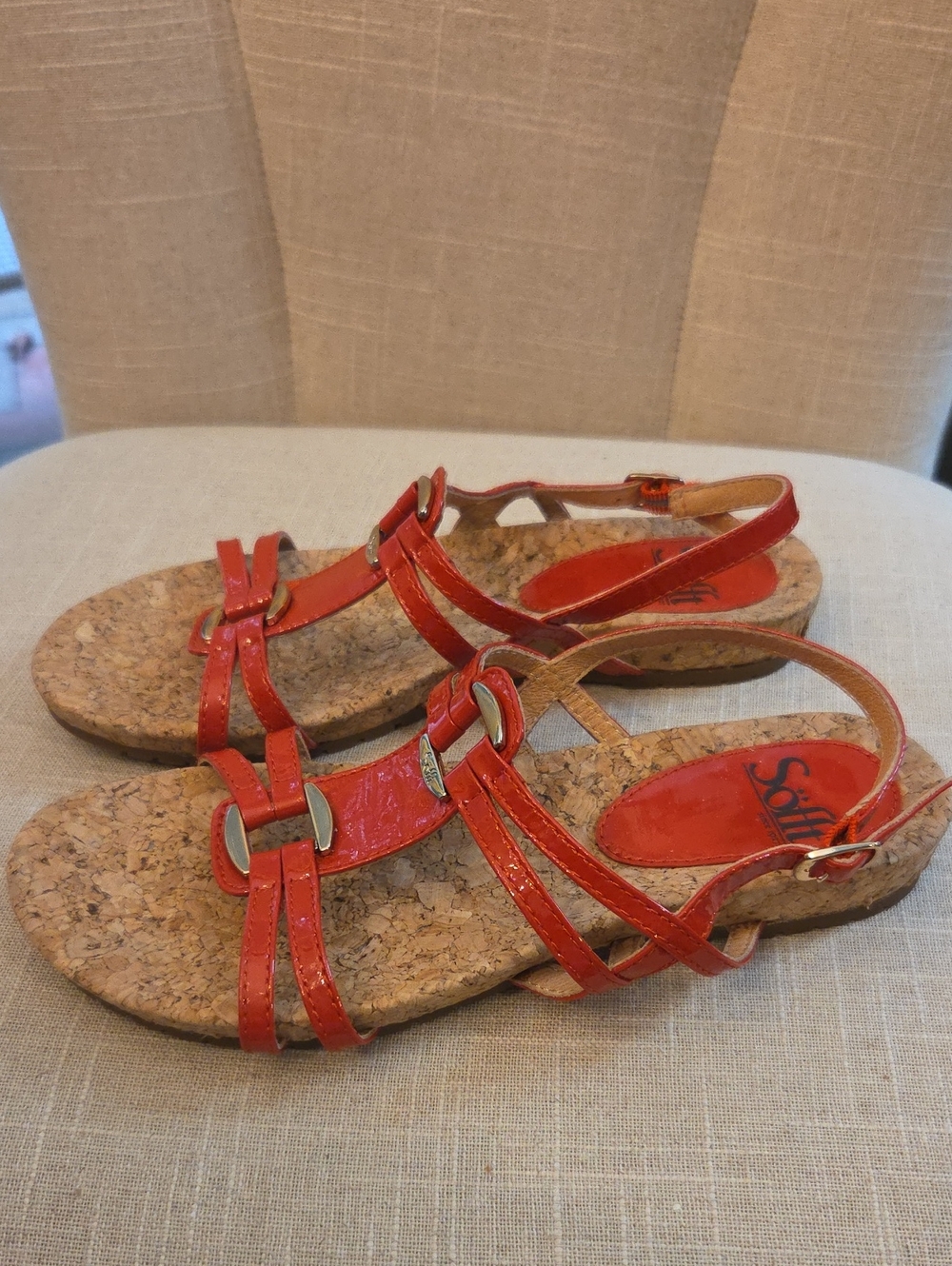 Sofft Red Patent Cork-Strap Slingback Sandals